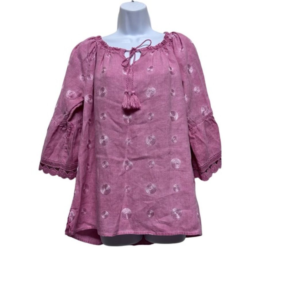 Ali Miles pink linen embroidered tunic blouse top size M - Picture 1 of 7